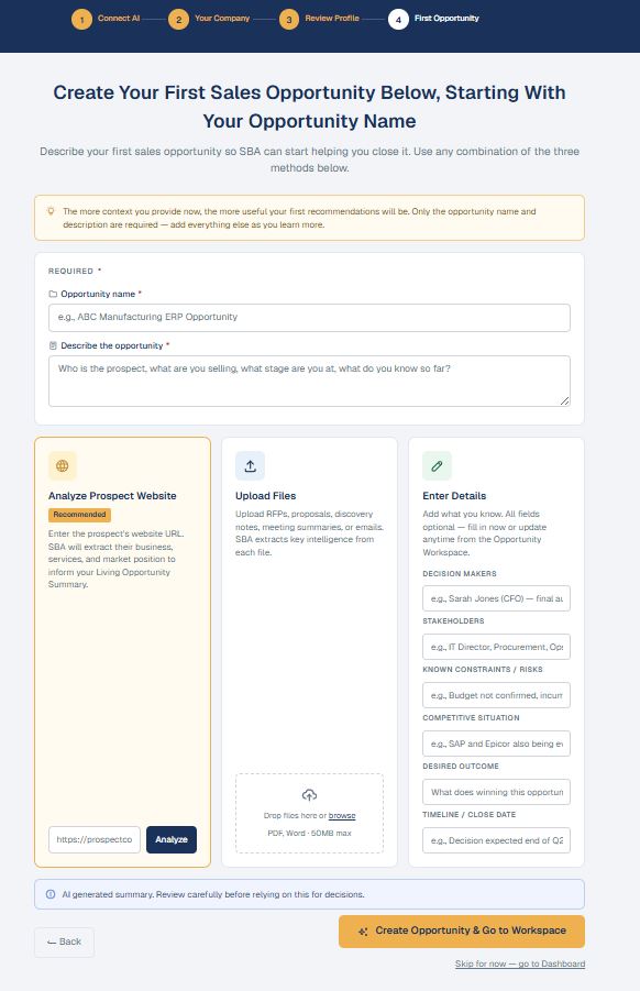 Create an Opportunity in Sales Blueprint Architect